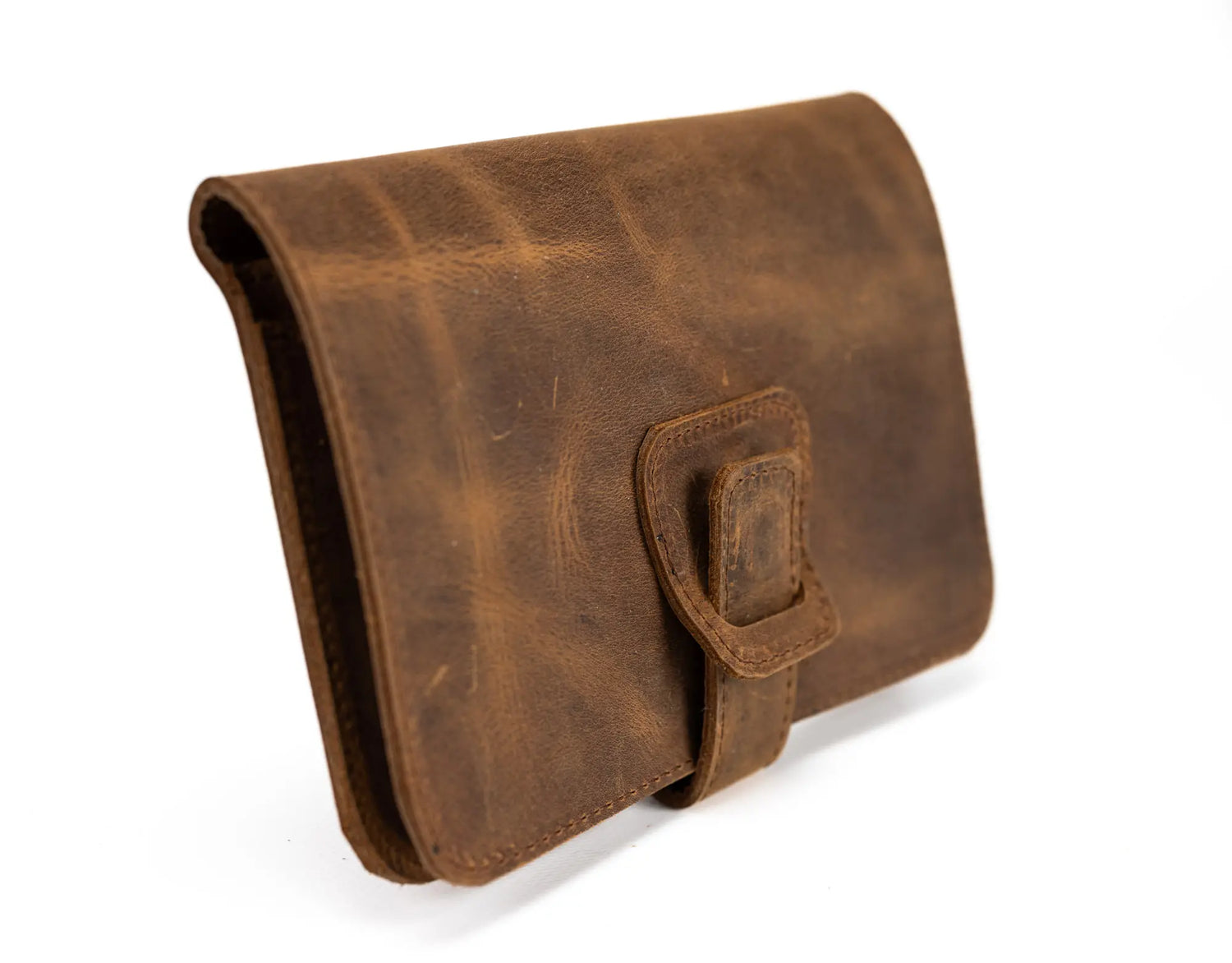 Brown leather wallet on a white background