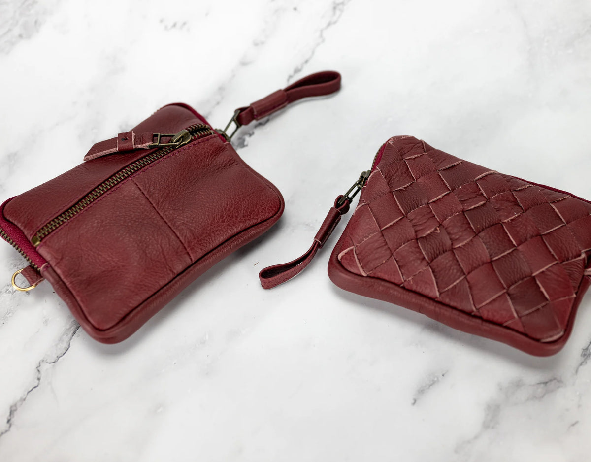Antheia mini wallet - Burgundy leather