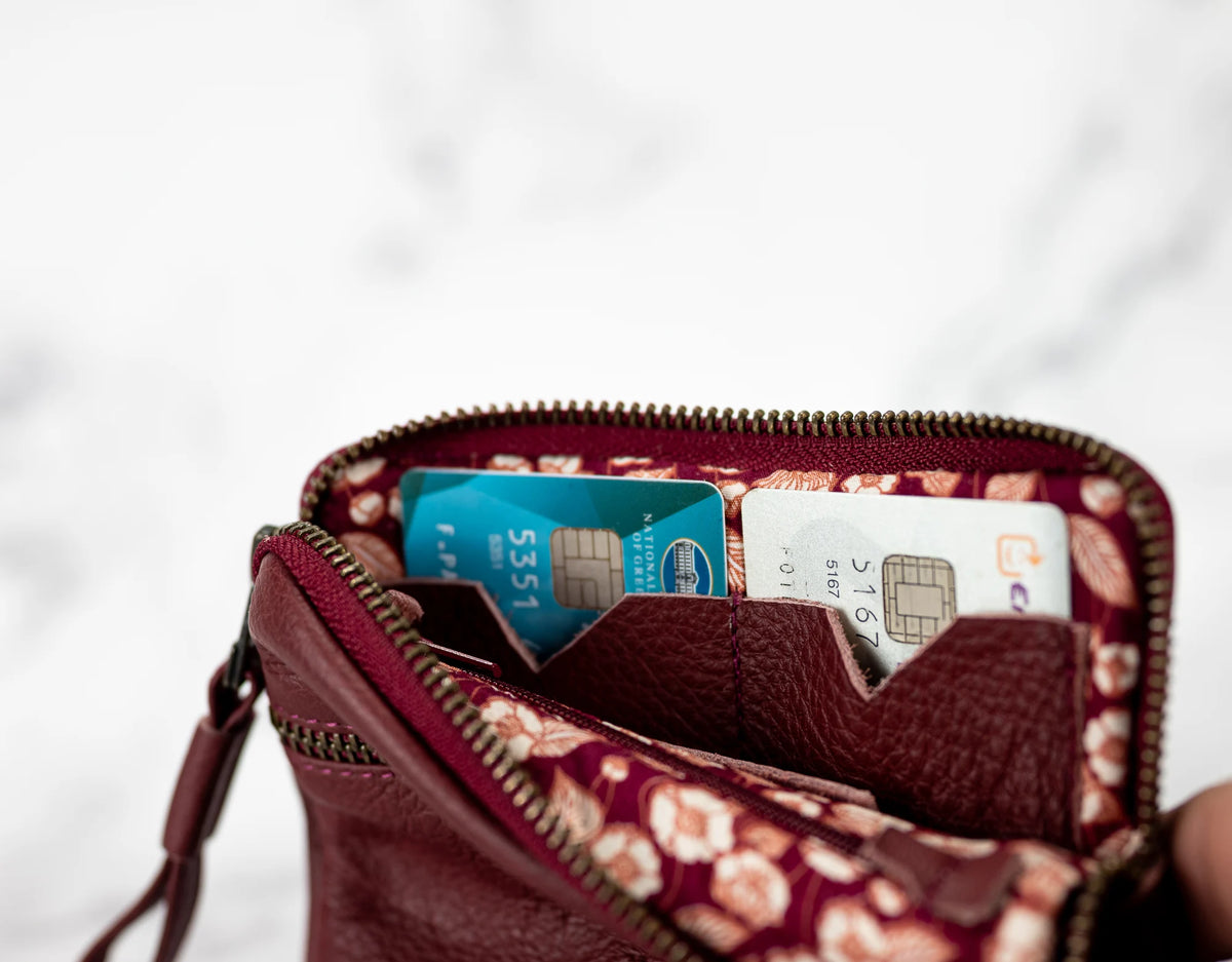 Antheia mini wallet - Burgundy leather