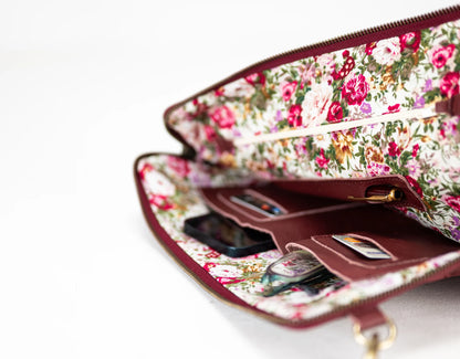 Floral-patterned wallet with a white background