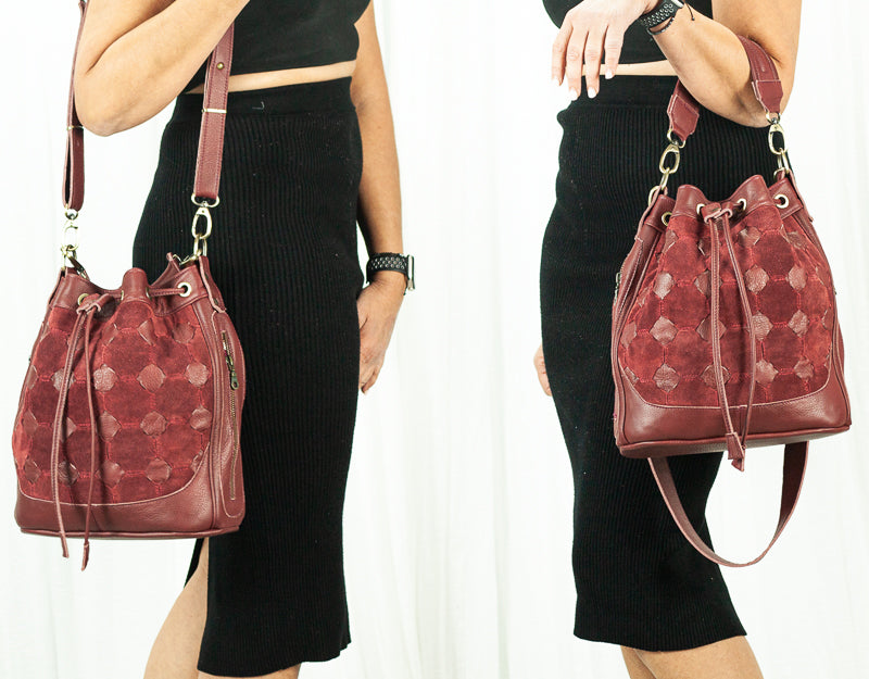Danae bag - Burgundy handwoven leather