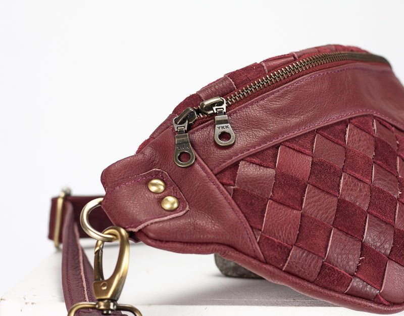Haris fanny pack - Burgundy handwoven leather - milloobags