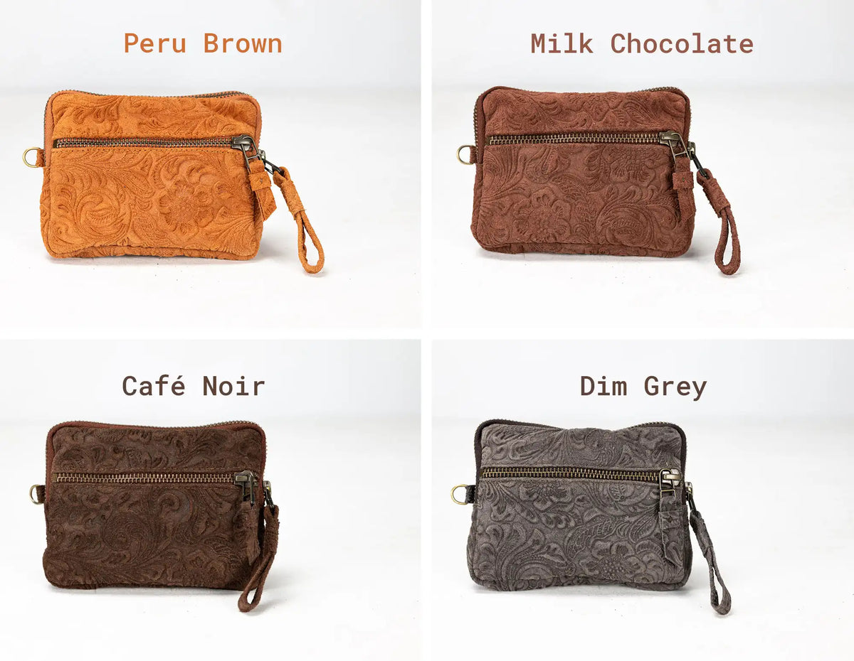 Antheia mini wallet - Embossed Floral leather