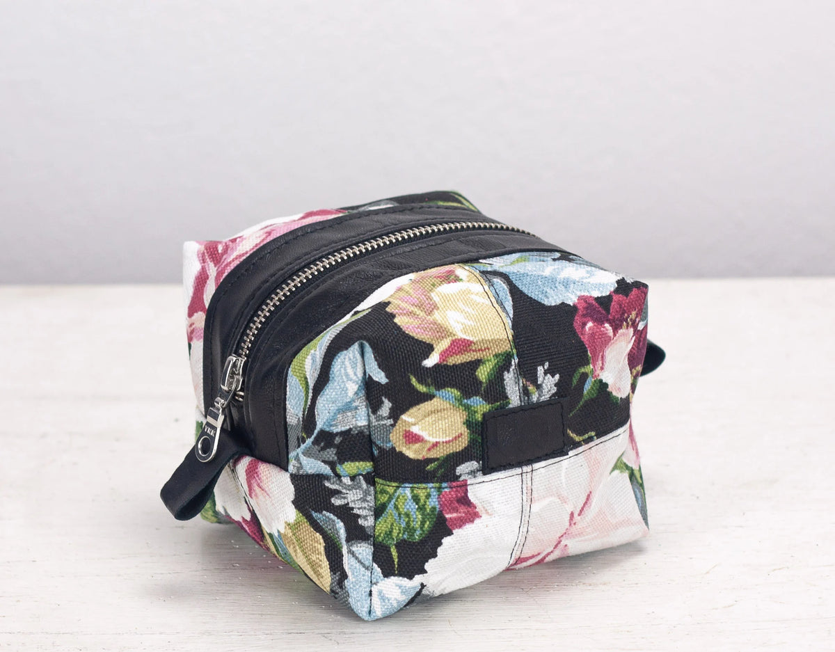 Cube case - Floral canvas and Black leather