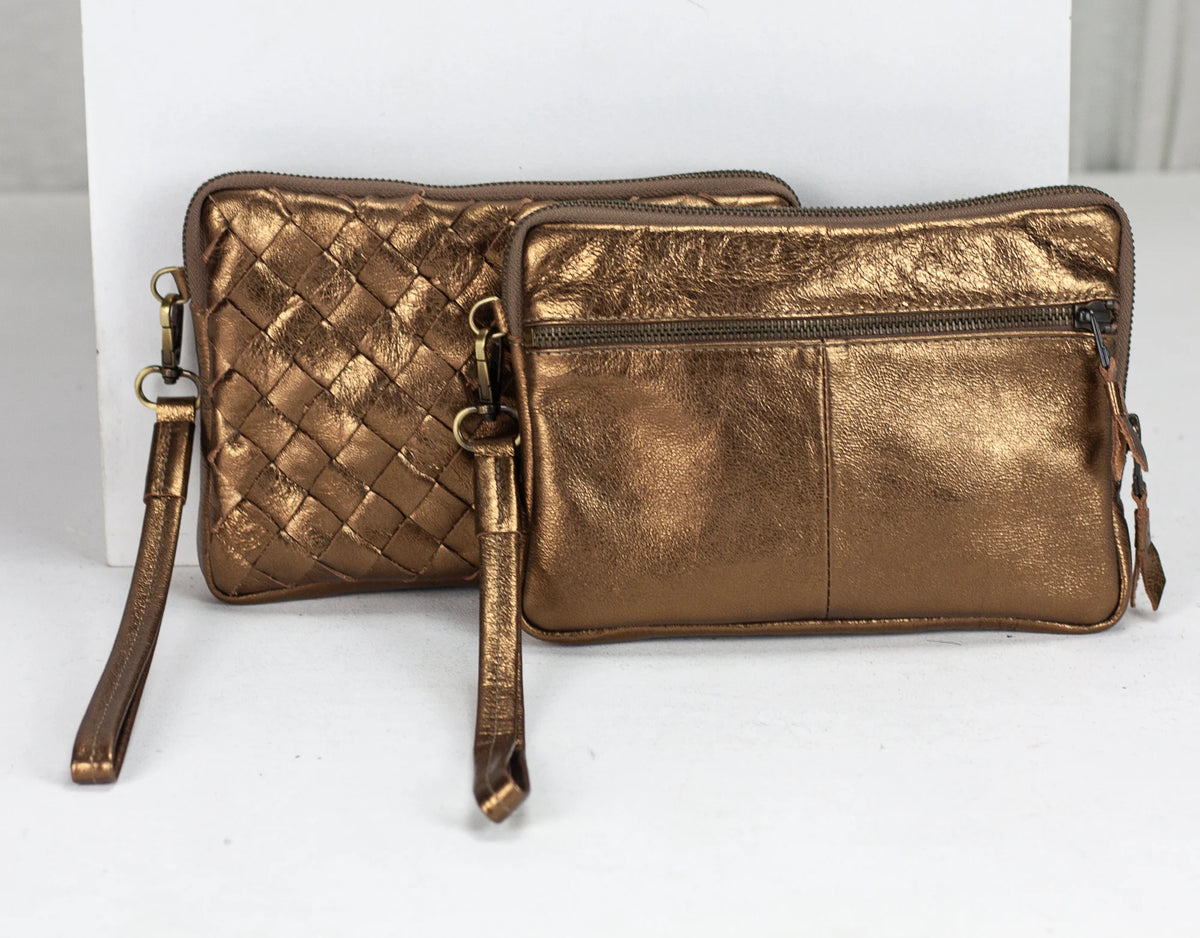 Antheia clutch wallet - Coated leather in Rose gold, Yellow gold, Silver or Brass