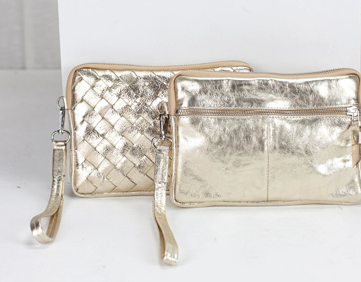 Antheia clutch wallet - Coated leather in Rose gold, Yellow gold, Silver or Brass