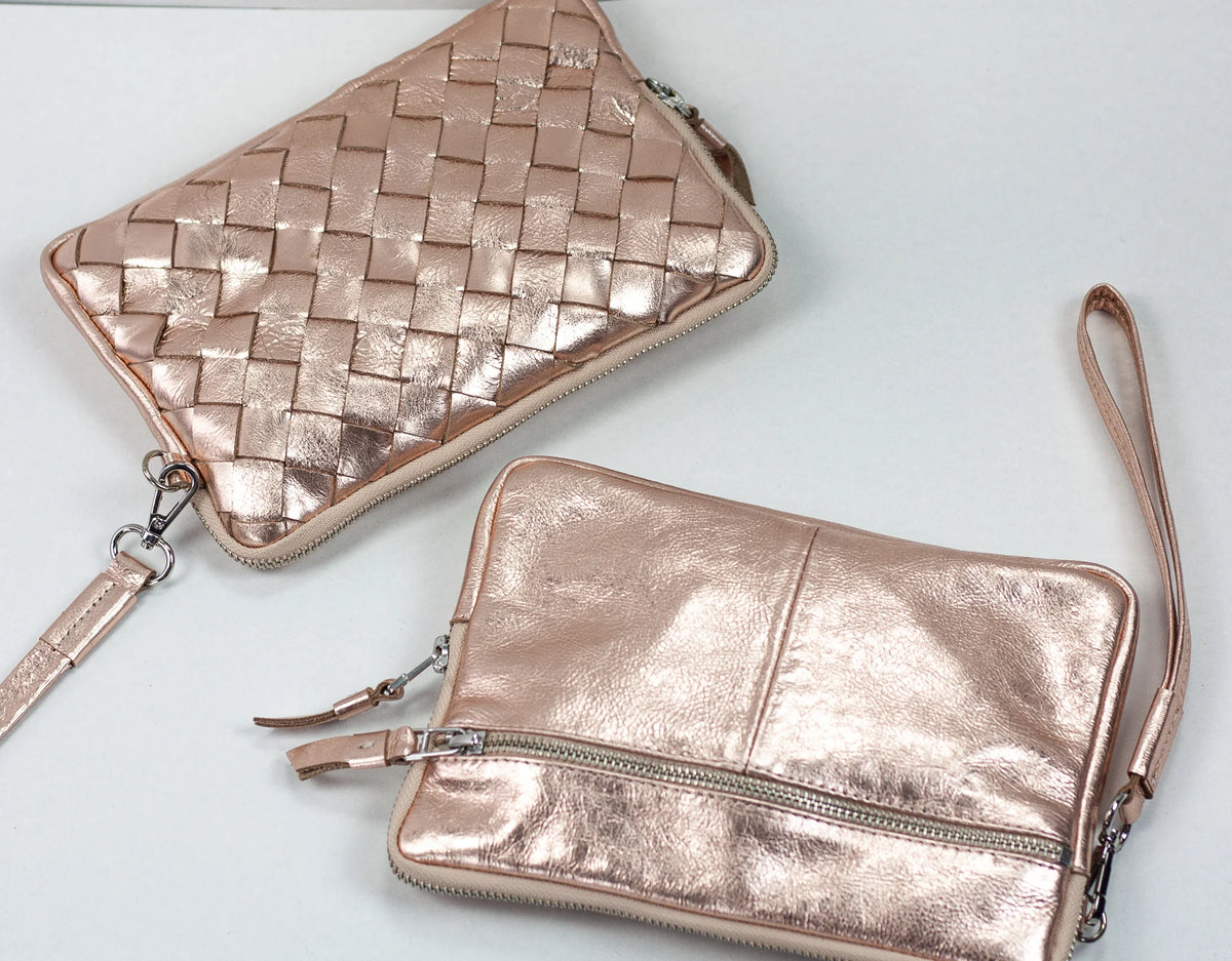 Antheia clutch wallet - Coated leather in Rose gold, Yellow gold, Silver or Brass