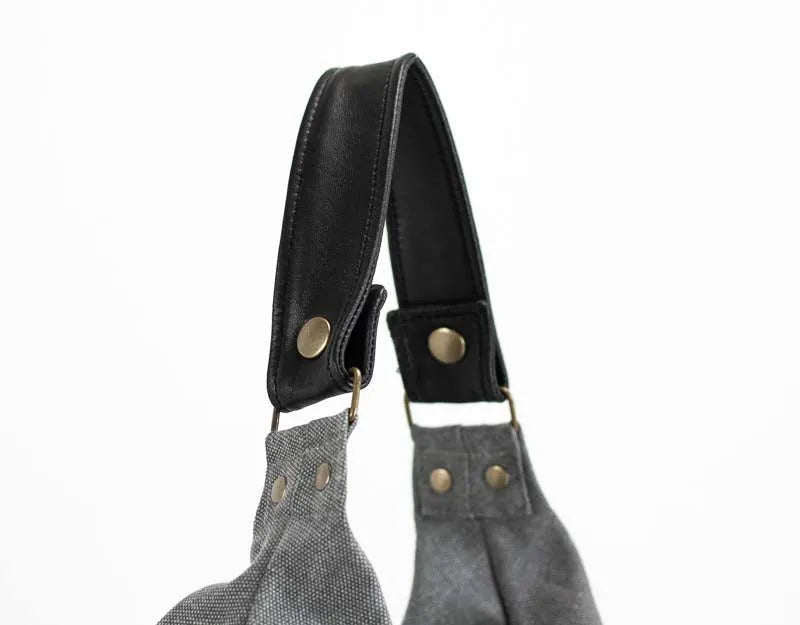 Kallia mini bag - Grey canvas and black leather - milloobags