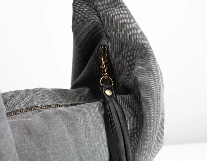 Kallia mini bag - Grey canvas and black leather - milloobags