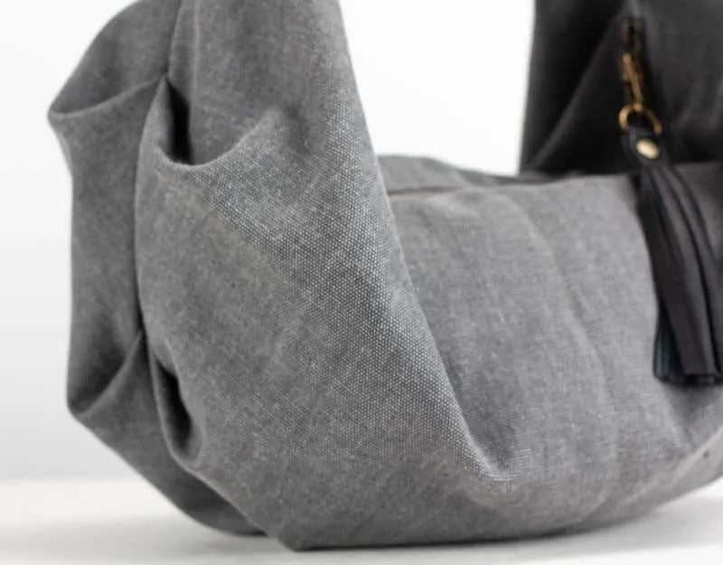 Kallia mini bag - Grey canvas and black leather - milloobags