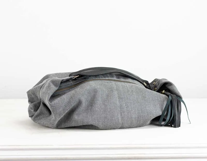 Kallia mini bag - Grey canvas and black leather - milloobags