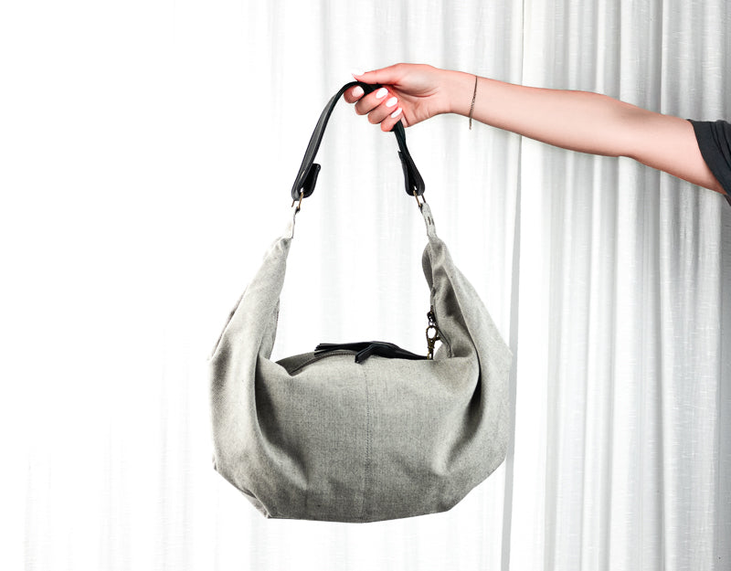 Kallia mini bag - Grey canvas and Black leather