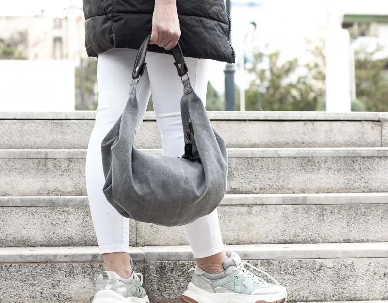Kallia mini bag - Grey canvas and black leather - milloobags