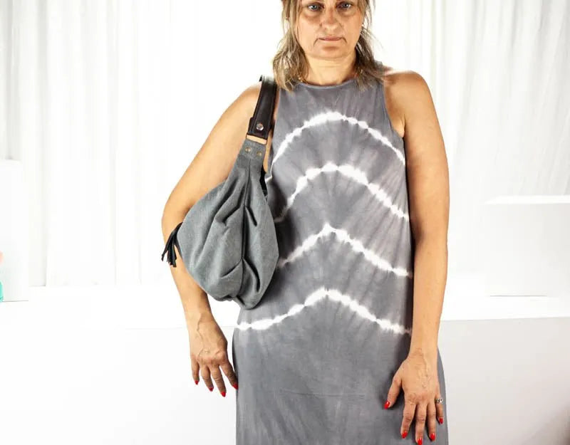 Kallia mini bag - Grey canvas and black leather - milloobags