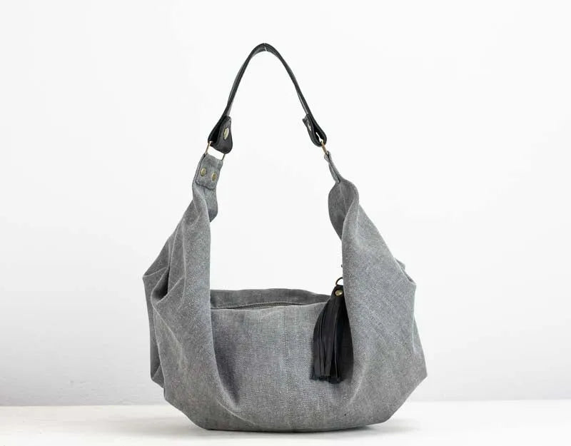 Kallia mini bag - Grey canvas and black leather - milloobags