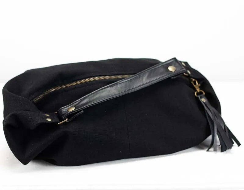 Kallia mini bag - Black canvas and Black leather - milloobags