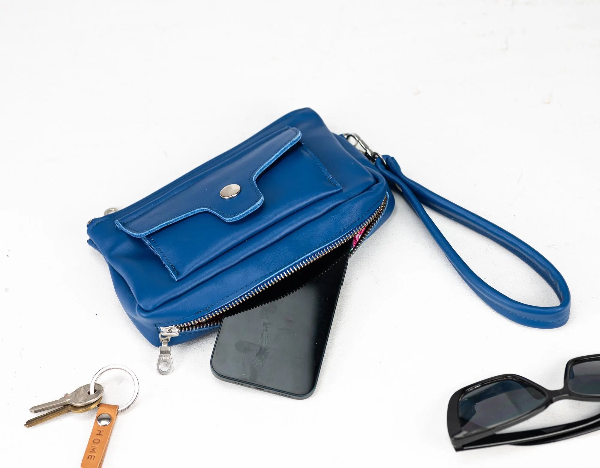 Royal blue wallet with zippers