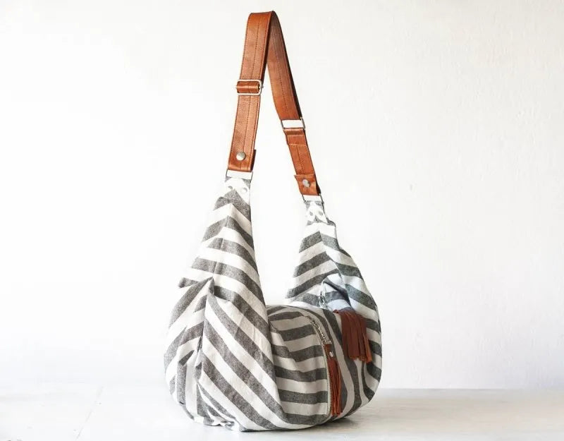 Kallia crossbody bag - Striped canvas and leather - milloobags