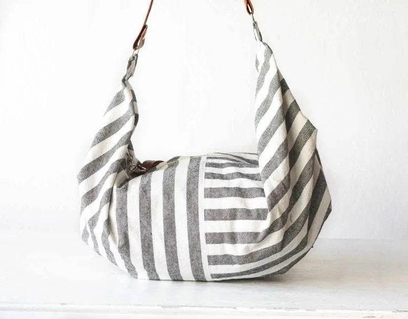 Kallia crossbody bag - Striped canvas and leather - milloobags