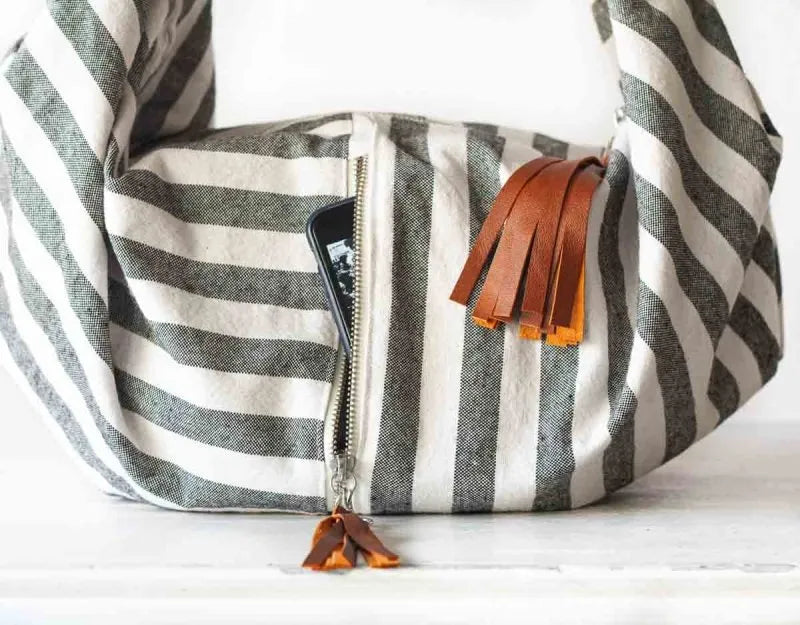 Kallia crossbody bag - Striped canvas and leather - milloobags