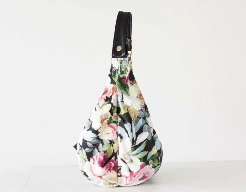 Kallia mini bag - Floral canvas and black leather - milloobags