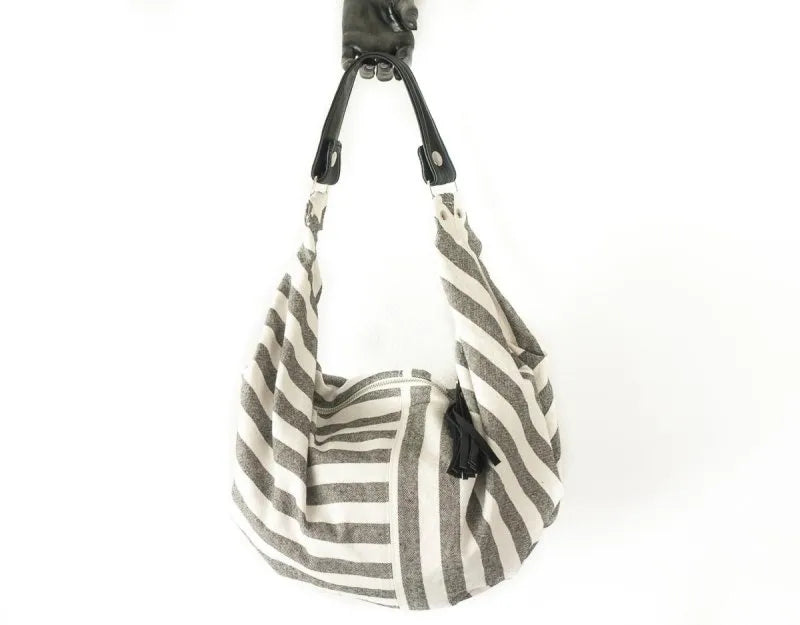 Kallia mini bag - Striped canvas and leather - milloobags