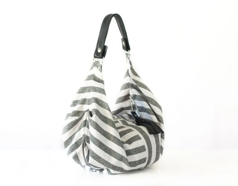 Kallia mini bag - Striped canvas and leather - milloobags