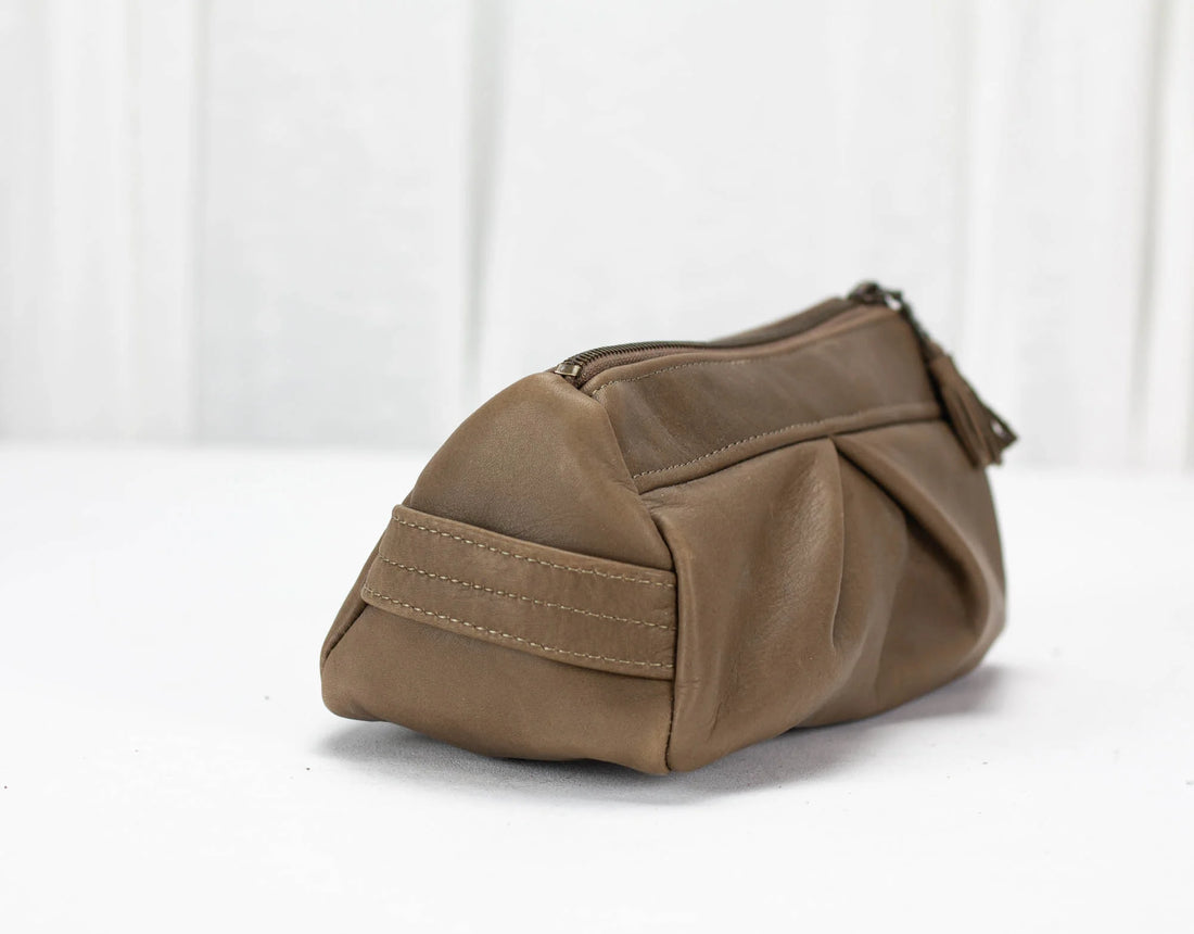 Brown fabric bag on a white background