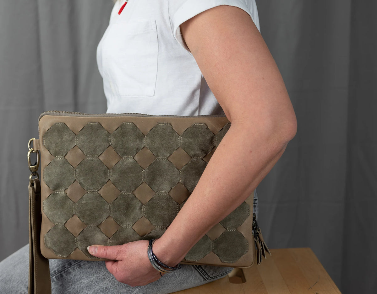 Athena Laptop Clutch - Khaki Brown leather