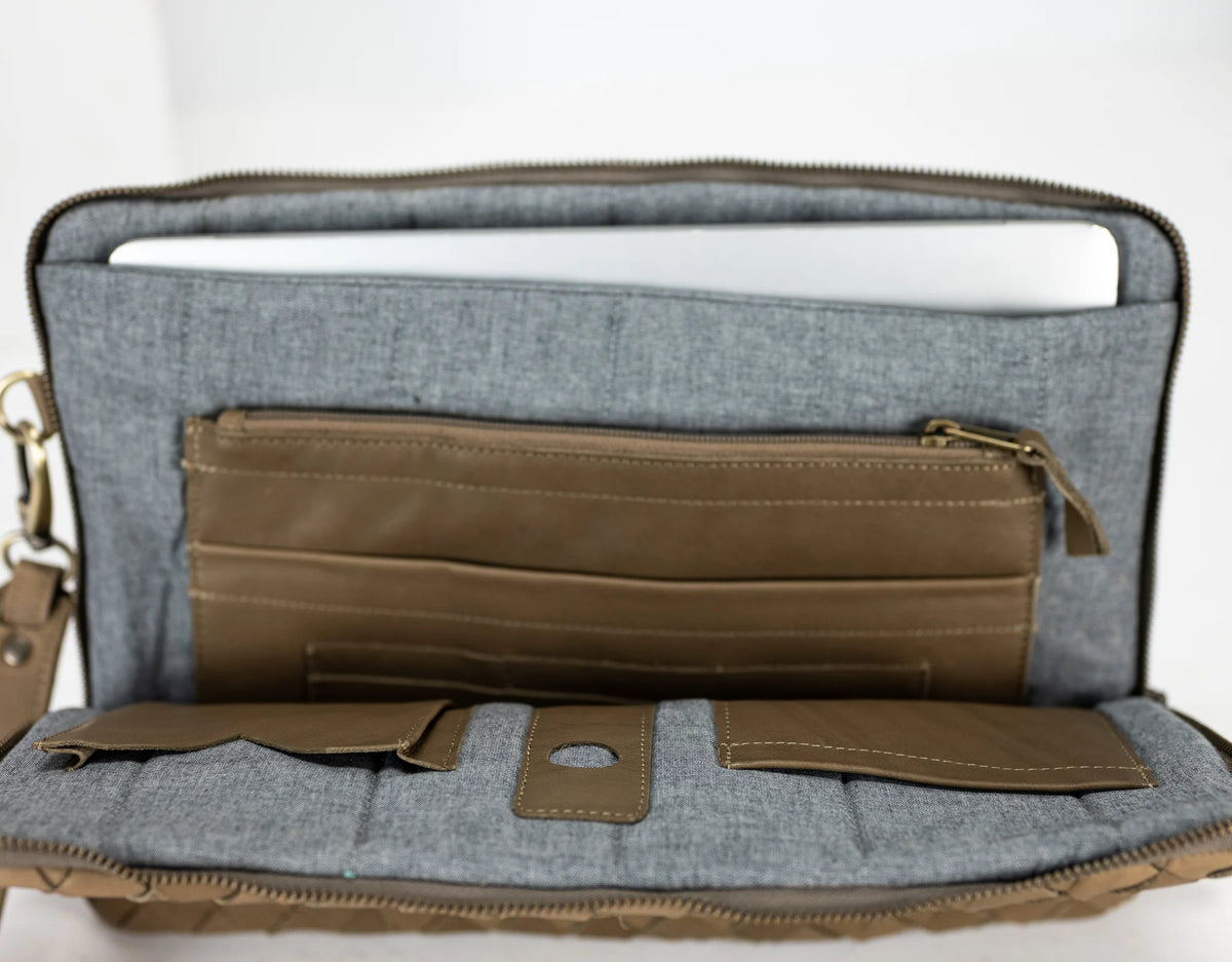 Athena Laptop Clutch - Khaki Brown leather