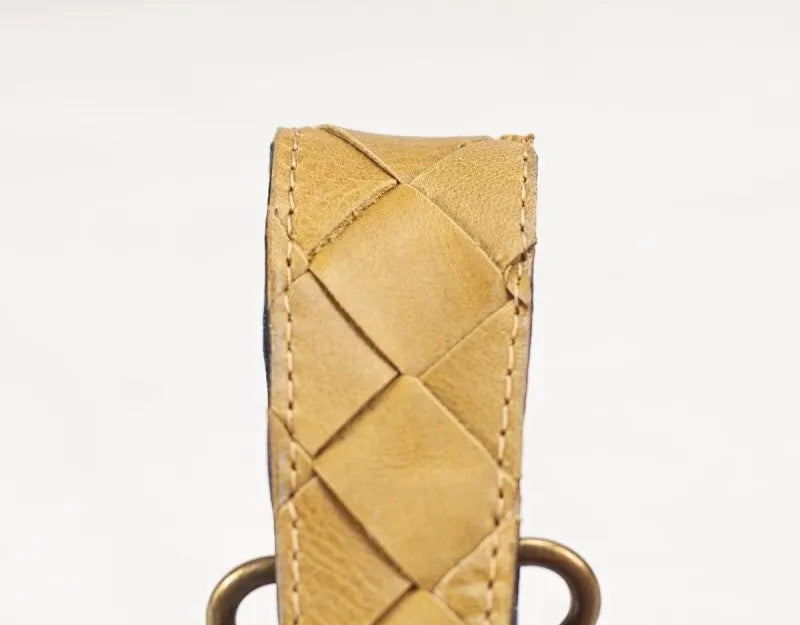Leather handwoven keyring with clip - Mustard Yellow - milloobags