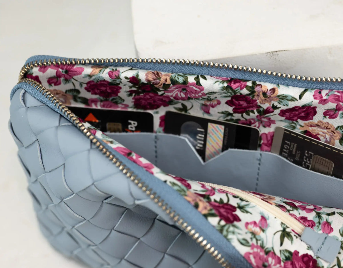 Antheia clutch wallet - Light Blue leather