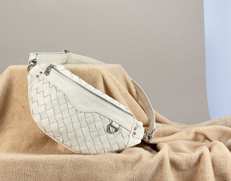 Haris fanny pack - Offwhite handwoven leather - milloobags