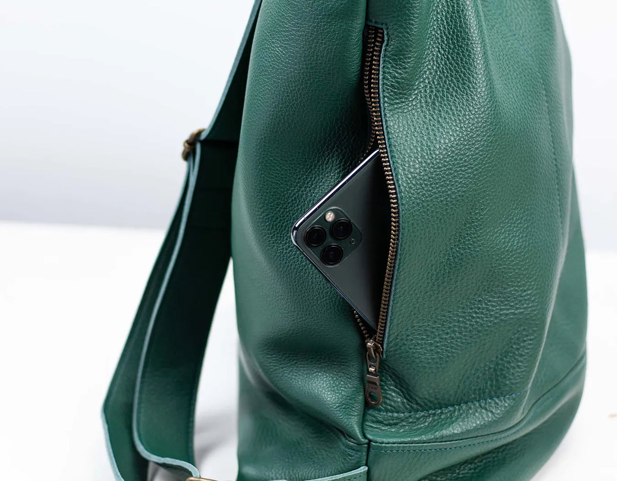 Minos backpack - Petrol green leather