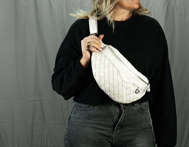 Haris fanny pack - Offwhite handwoven leather - milloobags