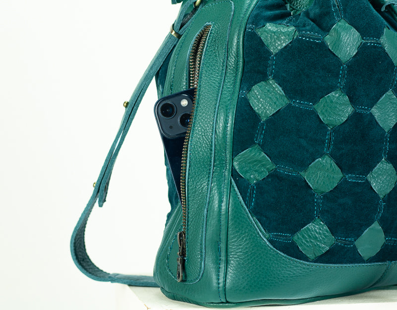 Danae bag - Petrol green handwoven leather