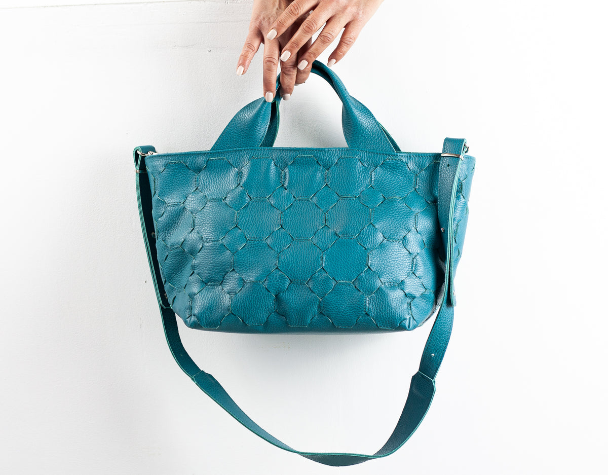 Helon purse - Handwoven petrol blue leather