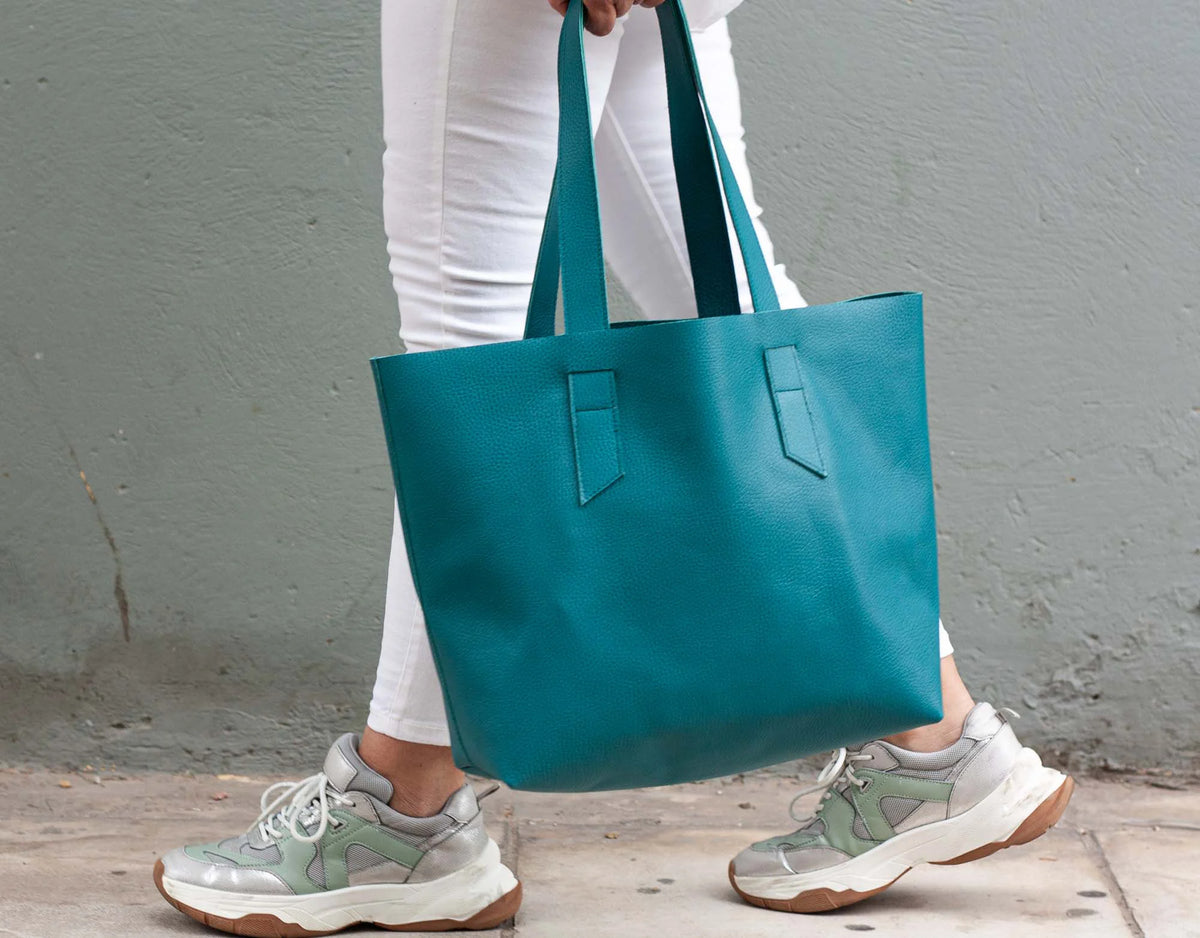 Τσάντα tote Calisto - Μπλε πετρόλ δέρμα