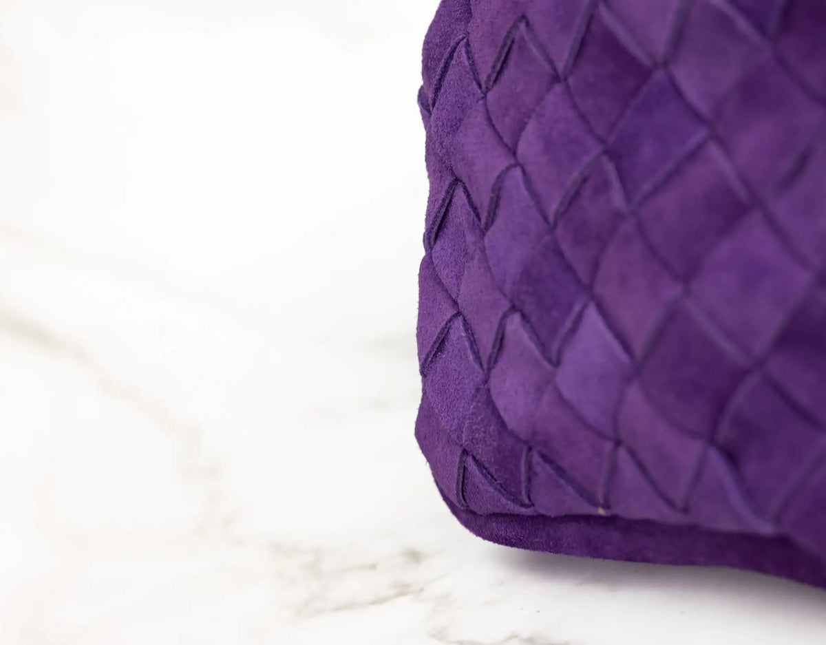 Antheia mini wallet - Handwoven Purple suede