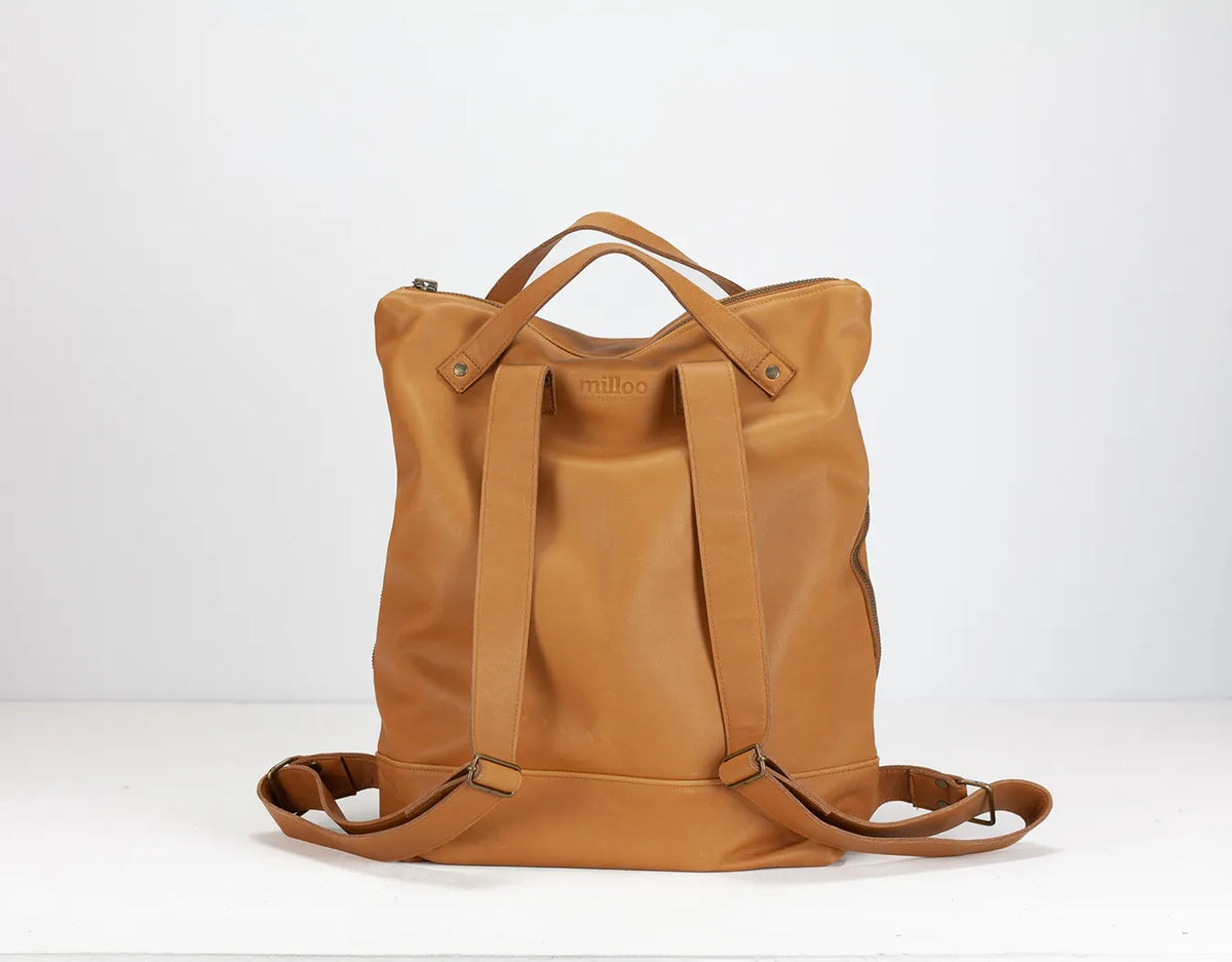 Minos backpack - Tabac brown hand woven leather