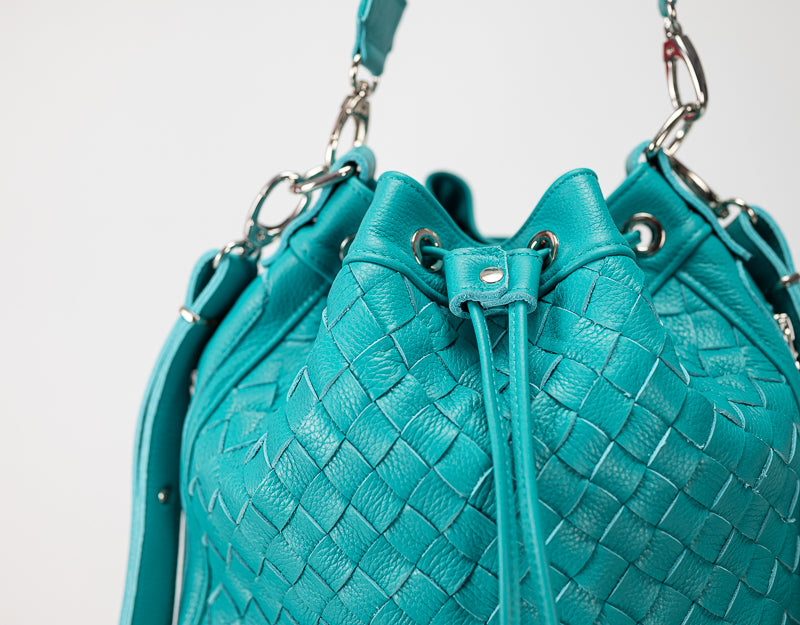 Danae bag - Turquoise handwoven leather