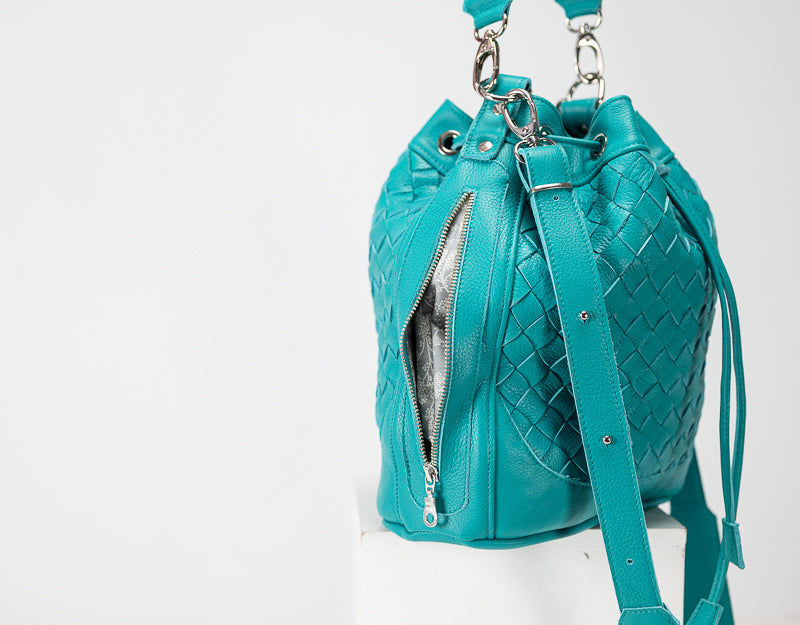 Danae bag - Turquoise handwoven leather