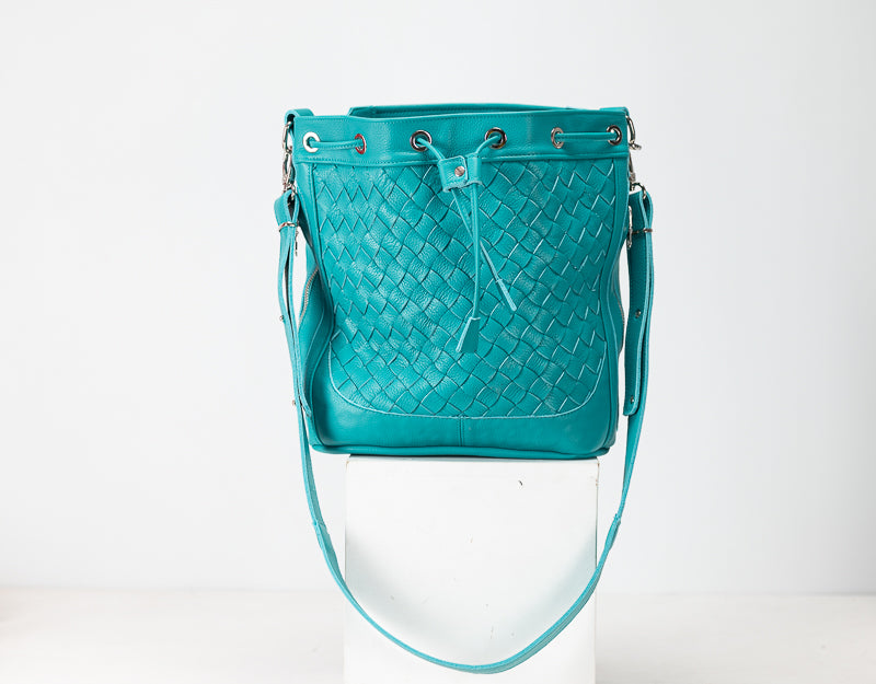 Danae bag - Turquoise handwoven leather