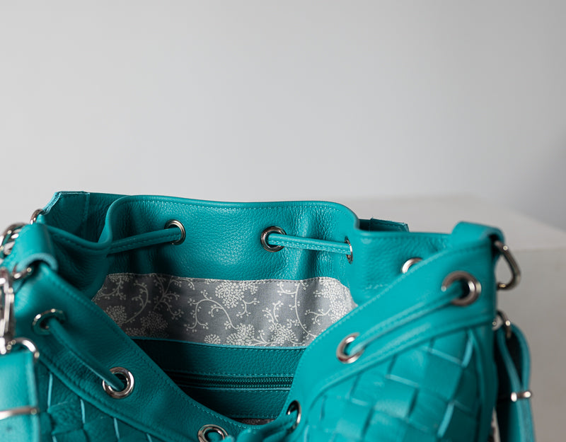 Danae bag - Turquoise handwoven leather