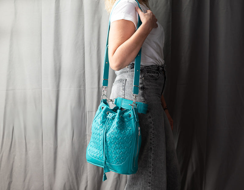 Danae bag - Turquoise handwoven leather