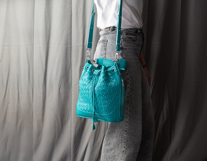 Danae bag - Turquoise handwoven leather