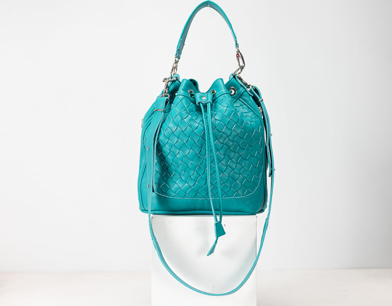 Danae bag - Turquoise handwoven leather