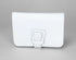 White leather wallet with a buckle on a gray background