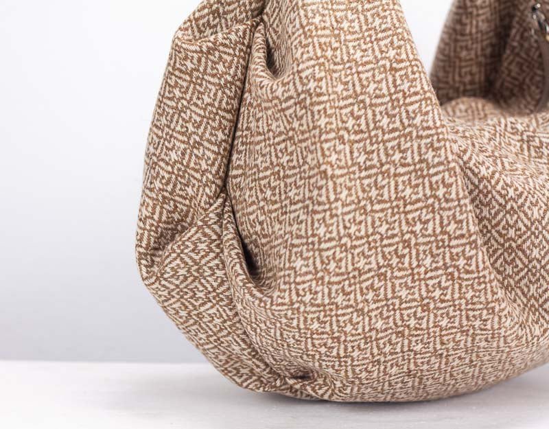 Kallia mini bag - Beige patterned wool and brown leather - milloobags