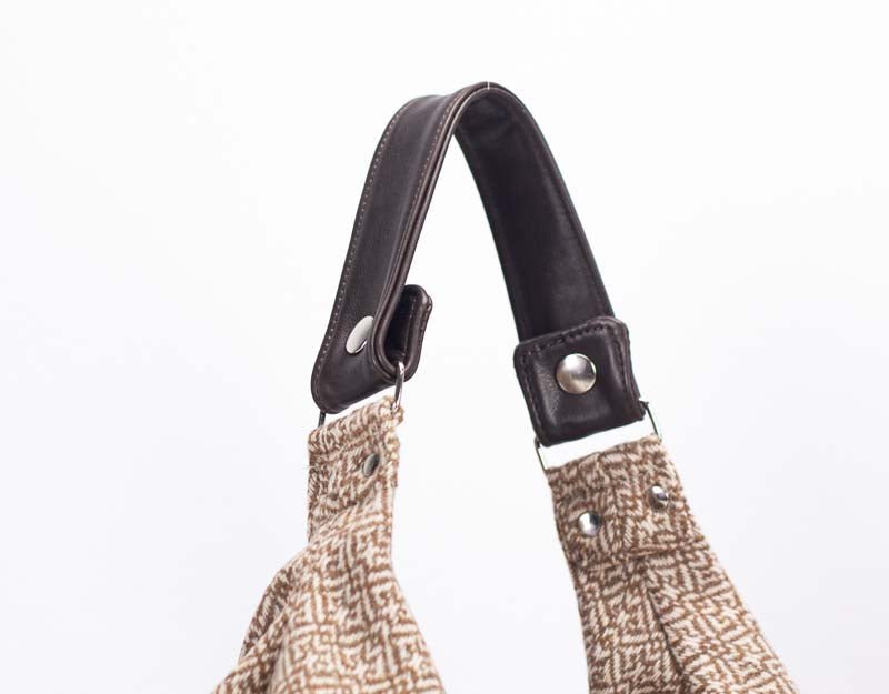 Kallia mini bag - Beige patterned wool and brown leather - milloobags